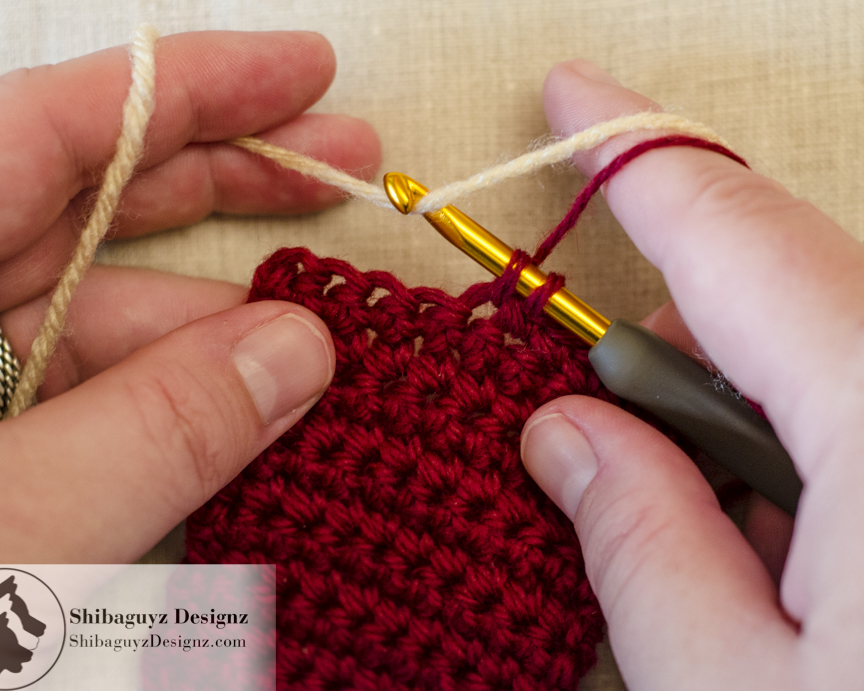 Adding New Yarn in the Middle of a Row of Crochet Stitches - A step-by-step crochet photo tutorial by Shibaguyz Designz